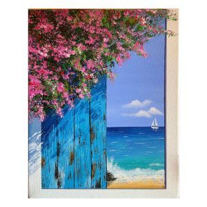 Cuadro "Árbol con flores y puerta"