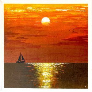 Cuadro "Atardecer con velero"