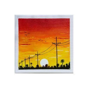 Cuadro "Atardecer con postes de luz"